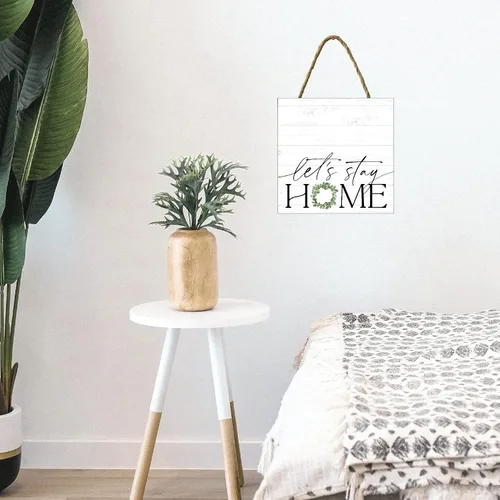 Vista 2 de Let's Stay Home - Letrero decorativo de madera rústico para pared, ideal para el hogar, apartamento, guardería, cocina, dormitorio, sala de estar