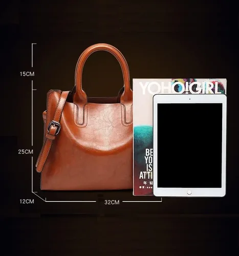 Vista 3 de Women Fashion Tote Handbags Lightweight PU Leather Satchel Shoulder Bags Retro Oil Wax Handle Purse