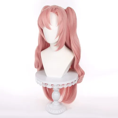 Vista 2 de XiongXiongLe Pelucas de cosplay de anime, Nicole Demara, largo, rosa, ondulado, pelo sintético natural, para mujeres, adultos, Halloween, Navidad
