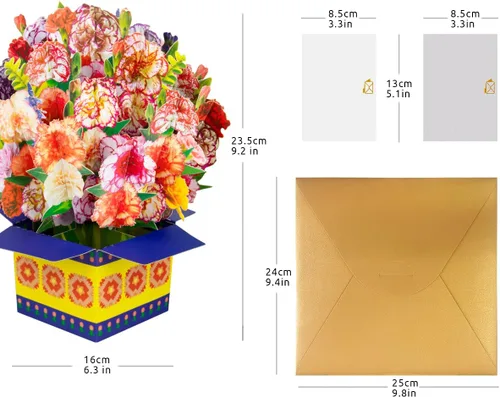 Vista 2 de Tarjeta de ramo de flores de clavel emergente, tarjetas de felicitación 3D, tarjeta de felicitación para Navidad, felicitaciones, incluye sobre