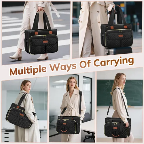 Vista 6 de Bolso de lona para laptop RAINSMORE para profesoras, bolsas de trabajo para mujer, bolso de 15.6 pulgadas con gran portavasos para enfermeras, bolso