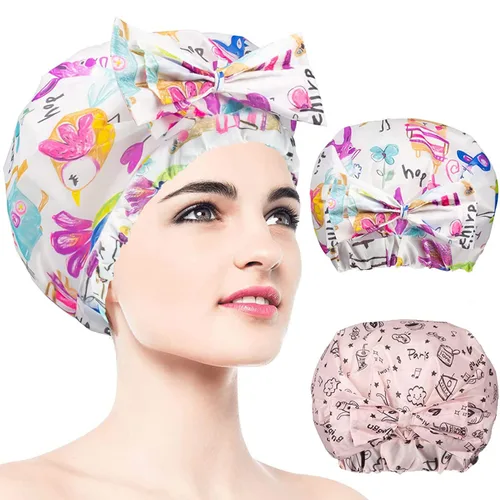 Vista 14 de 1 pieza de gorro de ducha, gorro de baño de doble capa y ajustable para la ducha, gorro de pelo extragrande reutilizable para mujer, exterior