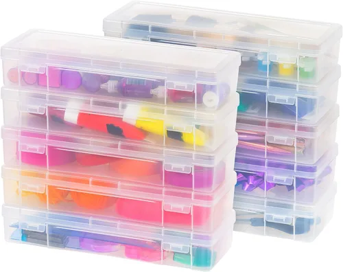 Vista 10 de Iris caja de almacenamiento de suministros 10 piezas, Plástico, Transparente, S Bead Storage Organizing Containers with Snap Lid for Arts, Crafts