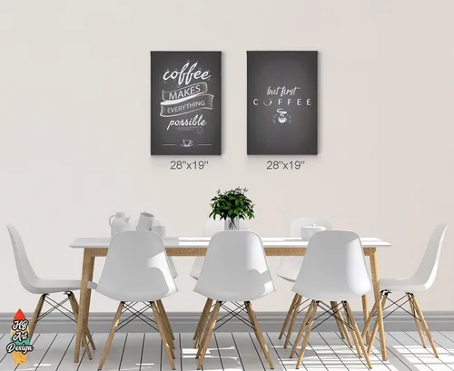 Vista 3 de HB Art Design Coffee Makes Everything Possible and But First Coffee - Juego de 2 paneles de impresión en lienzo, arte de pared, decoración