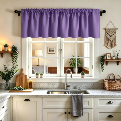 Vista 28 de Cenefa Beige Oscurecedora para Ventana, Cortina Corta con Bolsillo para Barra, Cenefa Primitiva para Sala de Estar, Baño, Guardería, Cocina, Ventana