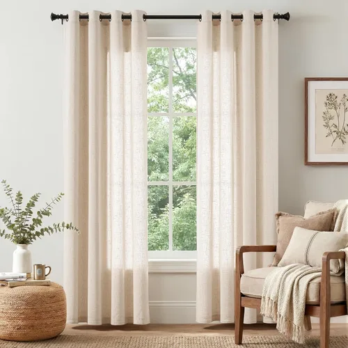 Vista 27 de Jinchan Cortinas de lino azul semitransparentes de 96 pulgadas de largo, 2 paneles para sala de estar con ojales, cortinas oscuras de lino