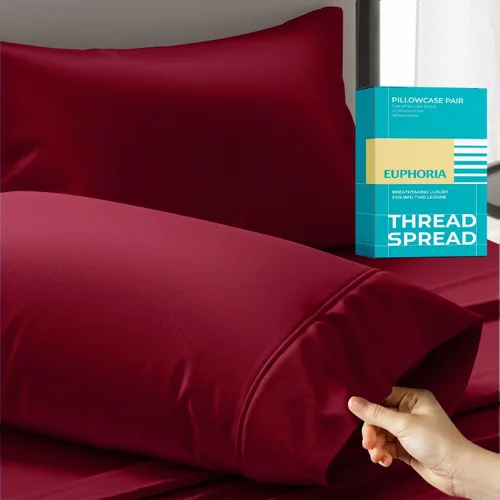 Vista 21 de THREAD SPREAD Fundas de almohada 100 % de algodón egipcio, fundas de almohada de 800 hilos, tamaño Queen / estándar, paquete de 2 unidades, suaves