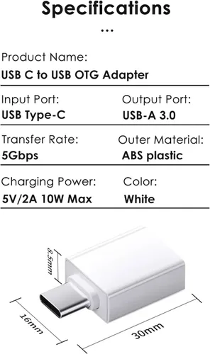 Vista 7 de Adaptador USB C a USB (paquete de 2), adaptador USB 3.0 a tipo C OTG, transferencia de datos de alta velocidad de 5 Gbps, compatible con MacBook