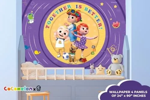 Vista 6 de JJ and His Brothers CoComelon - Papel tapiz para despegar y pegar, decoración de pared para niños CoComelon, decoraciones de Cocomelon para niños