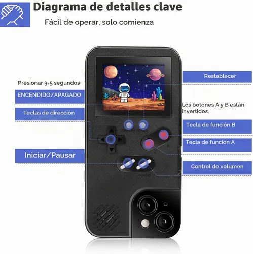 Vista 4 de Funda para teléfono de juegos, 168 videojuegos pequeños integrados, color negro, compatible con iPhone 12 Mini