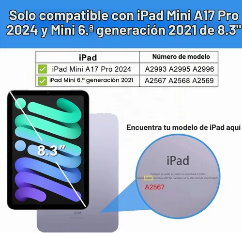 Vista 2 de ProCase Smart Case for iPad mini 7 A17 Pro 2024/Mini 6 2021 8.3" -Black