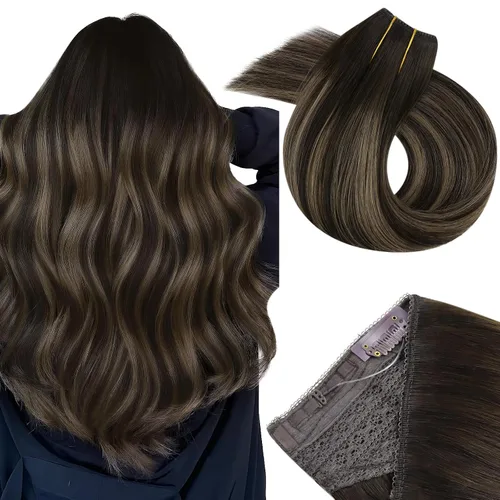 Vista 11 de Easyouth Extensión de cabello humano rubio con cola de caballo, extensiones de cabello humano rubio dorado con reflejos rubios, extensiones