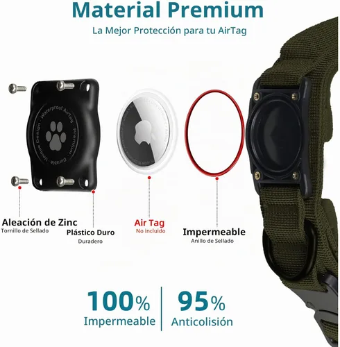 Vista 3 de Tactical AirTag Dog Collar, 100% Waterproof Integrated AirTag Holder Verde militar