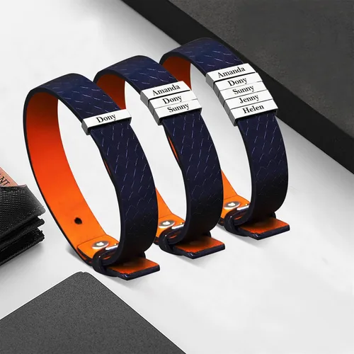 Vista 26 de Pulseras de cuero personalizadas para hombre con 1-6 nombres, pulsera trenzada personalizada con cuentas para papá, marido, día del padre, San