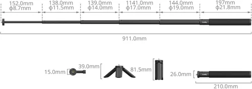 Vista 3 de SmallRig Trípode invisible para selfie stick para cámara de acción, poste extensible de 37.4 pulgadas con abrazadera de teléfono para GoPro 13/12