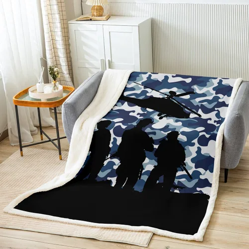 Vista 10 de Manfei Manta de camuflaje gris para sofá, manta de cama temática de caza de animales salvajes para niños y adultos, decoración de habitación, manta