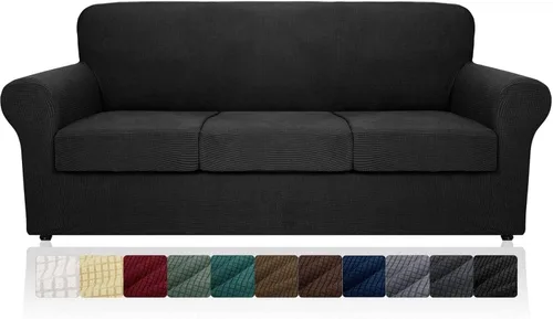 Vista 21 de MAXIJIN 2 piezas de fundas para silla con brazos, funda para silla de sofá para sala de estar, funda elástica para perros para una silla con 1 cojín