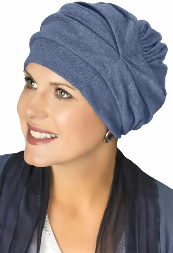 Vista 4 de Trinity Turbante 100% algodón - ¡3 estilos en uno! Sombreros encorvados para quimioterapia, para pacientes con cáncer. Amatista
