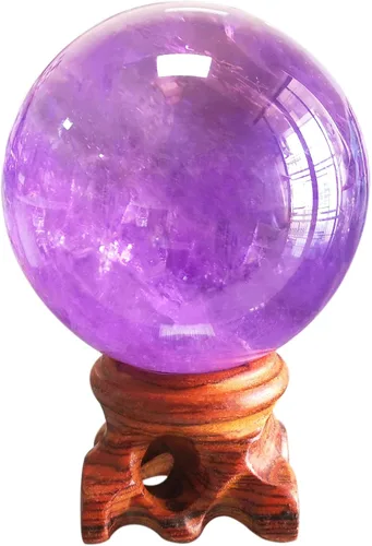 Vista 7 de Polar Jade Esfera de cristal de amatista con soporte de 1.969 in de diámetro, bolas de piedra protectora raras para decoración, curación