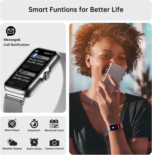 Vista 3 de Sunorshop - Reloj inteligente de salud y fitness, reloj inteligente con monitor de frecuencia cardíaca y oxígeno en sangre 24/7, monitor de sueño
