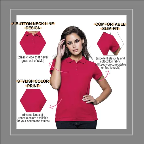 Vista 4 de FRESH TEE Polo de manga corta para mujer 100% algodón ajustado para mujer (EE.UU., Alpha, L, regular, regular, frambuesa), Frambuesa