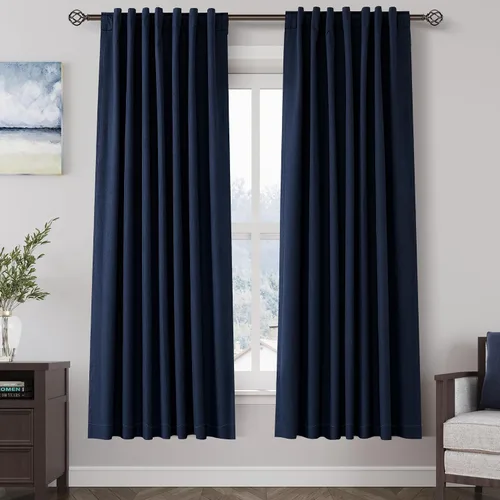 Vista 89 de Nanspring Cortinas de lino 100% opacas para dormitorio, 96 pulgadas de largo, con pestaña trasera, bolsillo para barra, aislamiento térmico, cortina