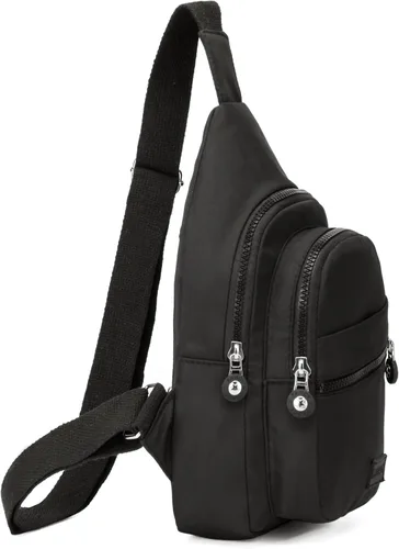 Vista 3 de Banelu Pequeña mochila bandolera bandolera para mujeres y hombres, bolsa de pecho, riñonera cruzada para exteriores, senderismo, viajes, color negro