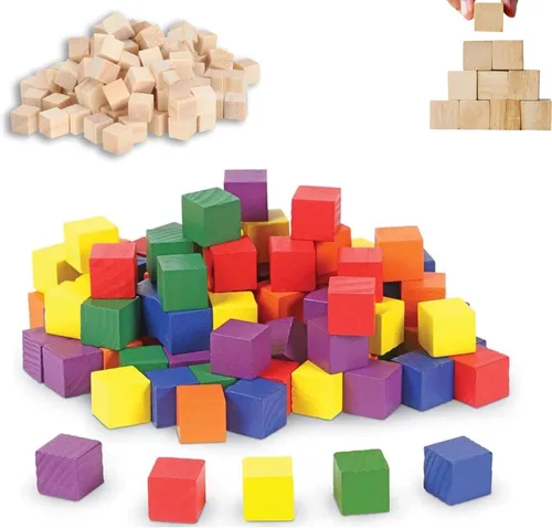 Vista 9 de Cubos de madera, 100 unidades, bloques de madera de 0.4 in, cubos de madera sin terminar, pequeños bloques cuadrados de madera para manualidades
