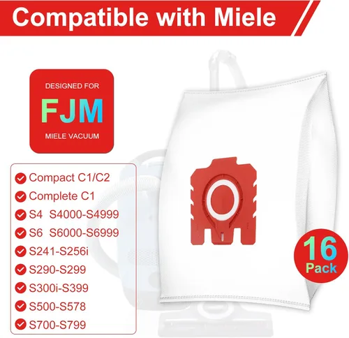 Vista 2 de Bolsas 3D Airclean FJM mejoradas para Miele FJM Vacuum Compact C2 Compact C1 C1 S241 S290 S300i S500 S700 S4 S6 Series, paquete de 16 bolsas FJM