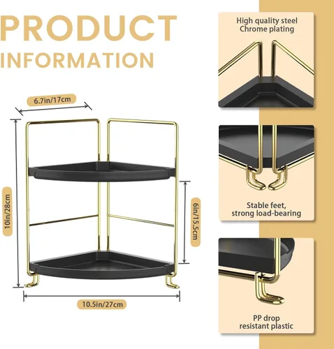 Vista 2 de Estante esquinero para especias de 2 niveles, organizador de maquillaje, apilable, soporte para cosméticos, estante de mostrador para baño, cocina