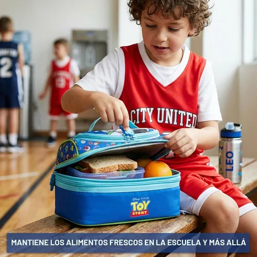 Vista 5 de Get Trend Disney Toy Story - Lonchera térmica reutilizable para niños, bolsa enfriadora ligera, doble compartimento con asa, se adapta a la lonchera