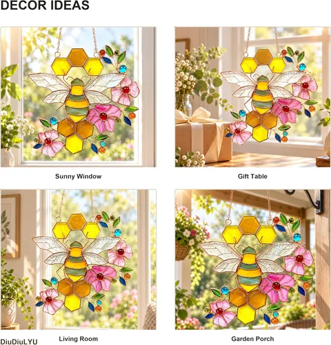 Vista 8 de Adorno de abeja, atrapasoles de vidrieras para ventanas, regalos para madres de Beelovers