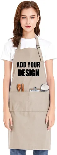 Vista 13 de TopTie Delantal con babero unisex de impresión personalizada, delantal ajustable de cocina de chef de lona de algodón con bolsillos