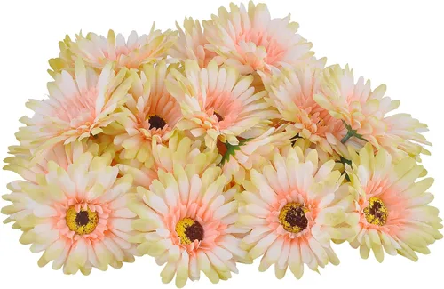 Vista 9 de 20 cabezas de margaritas artificiales, cabeza de flor de crisanto, gerbera para sombrero, pastel, decoración del hogar, coronas de pared de flores