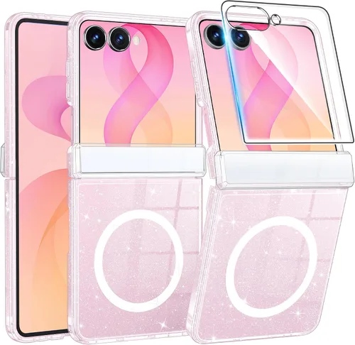 Vista 224 de FNTCASE Funda plegable para Motorola Razr con protección de bisagra A-B Transparente