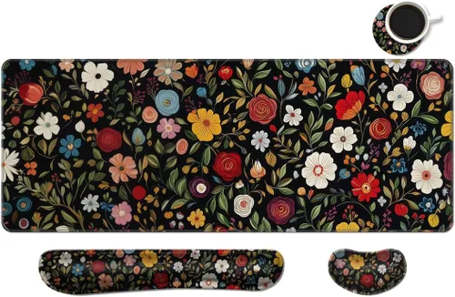 Vista 28 de Alfombrilla de escritorio, alfombrilla de mouse grande para juegos con reposamuñecas, 4 en 1 XXL, reposamuñecas para teclado, soporte de muñeca
