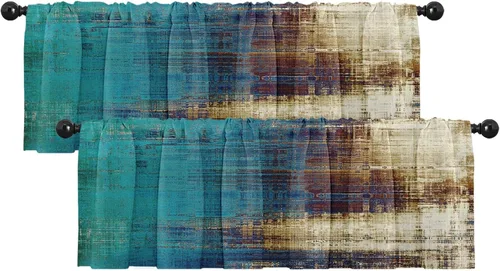 Vista 16 de Emvency Paquete de 2 cenefas para ventana, cortinas opacas de arte moderno abstracto azul, cortinas ajustables para ventanas, sala de estar, cocina