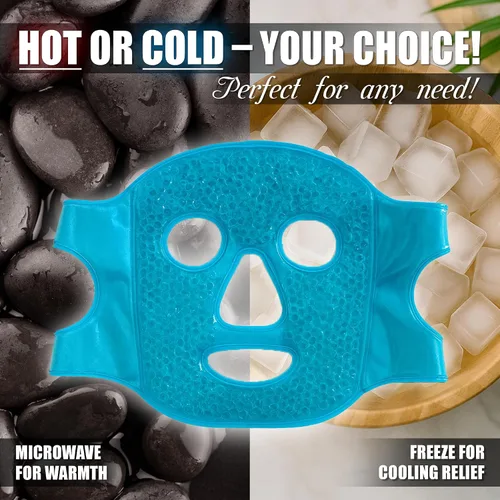 Vista 4 de Máscara facial de gel frío y caliente, reduce las ojeras hinchadas, bolsas debajo de los ojos, migrañas, alivio del estrés, paquete de terapia