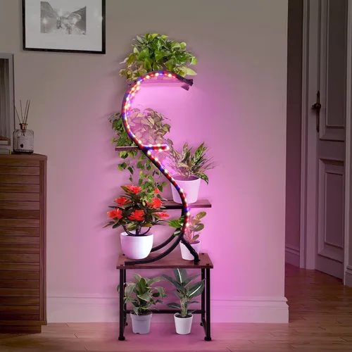 Vista 2 de Soporte para plantas de interior con luces de crecimiento, sin cables visibles, estante para plantas de 43 pulgadas de alto para interiores