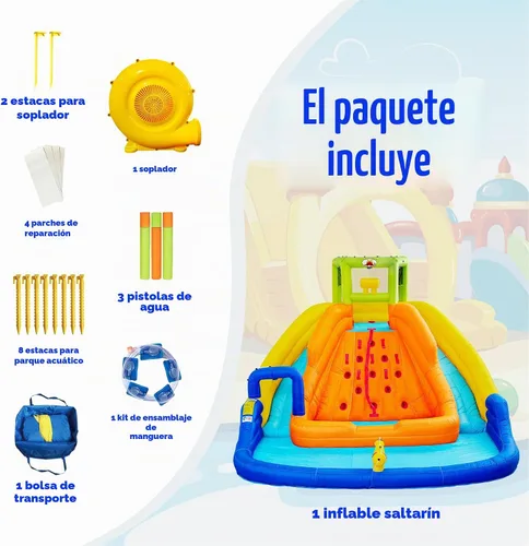 Vista 7 de WELLFUNTIME - Tobogán de agua inflable, casa de rebote con cubo de agua, piscina profunda, pared de escalada con cuerda, castillo hinchable