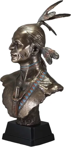 Vista 3 de Ebros Gift Juego grande de 2 estatuas tribales de 21 pulgadas de alto, nativo americano, jefe indio guerrero y princesa con tocado de plumas