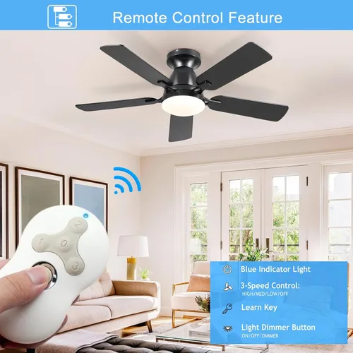 Vista 3 de Control remoto de repuesto para ventilador de techo Hunter 99122/99123, regulador de luz y 3 velocidades con montaje en pared, 434 MHz (solo remoto)