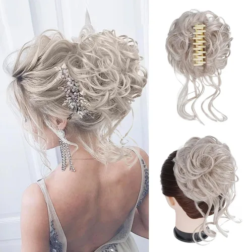 Vista 16 de Extensiones de cabello con clip de pinza para el cabello de moño, accesorios para el cabello para mujer, extensiones de cabello rizado
