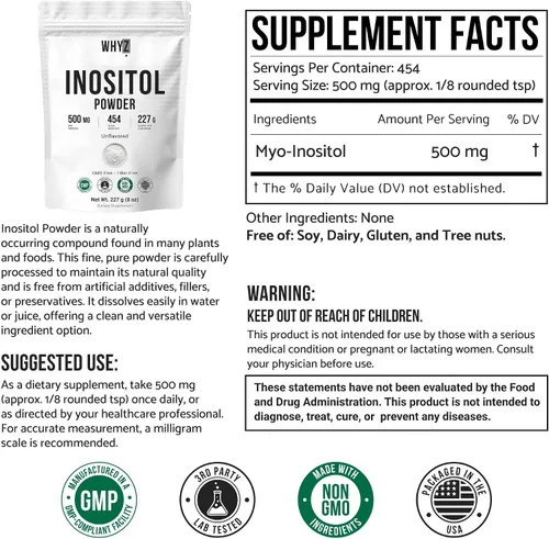 Vista 2 de Inositol en polvo de 8 onzas, suplemento de inositol natural para apoyo ovárico, fertilidad y equilibrio hormonal, polvo de inositol puro