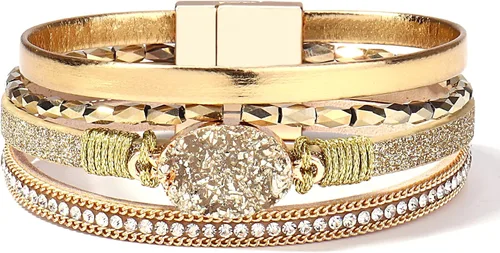 Vista 258 de FANCY SHINY - Pulsera de cuero estilo bohemio, pulsera de cuentas de cristal con cierre magnético, regalos de joyería para mujer