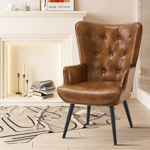 Vista 15 de Furnimart Silla de Acento de Piel Sintética Blanca Estilo Mediados de Siglo Moderno, Sillas para Sala de Estar; Cómodo Sillón de Descanso