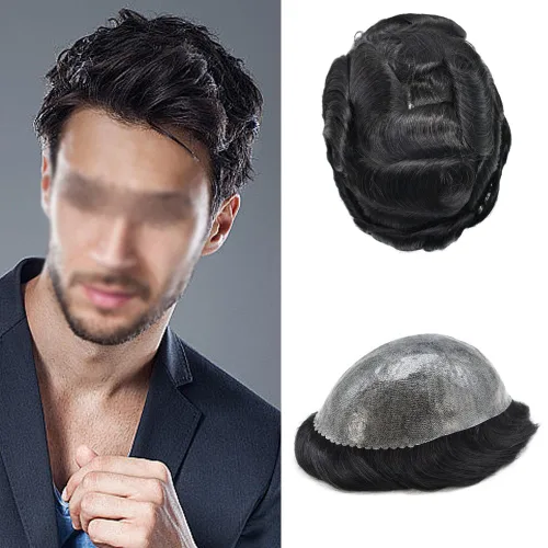 Vista 138 de Toupee for Men Hair Piece Real Human Hair Full Poly Skin Mens Toupee Mens Hair System Injected PU Hair System Invisible Hairpiece for