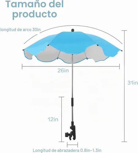 Vista 6 de Sombrilla de 30 pulgadas con abrazadera, sombrilla impermeable para niños al aire libre, paraguas con clip en sillas de playa, cochecitos, sillas