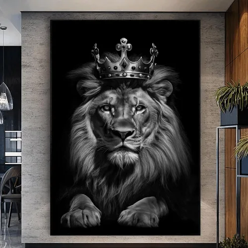 Vista 14 de Lienzo decorativo para pared, póster de leones en blanco y negro, impresiones de retratos de animales, pintura abstracta de leones, arte de pared