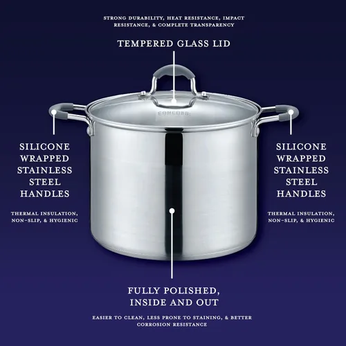 Vista 4 de CONCORD Olla de acero inoxidable con tapa de vidrio (compatible con inducción) ((2.5 QT)